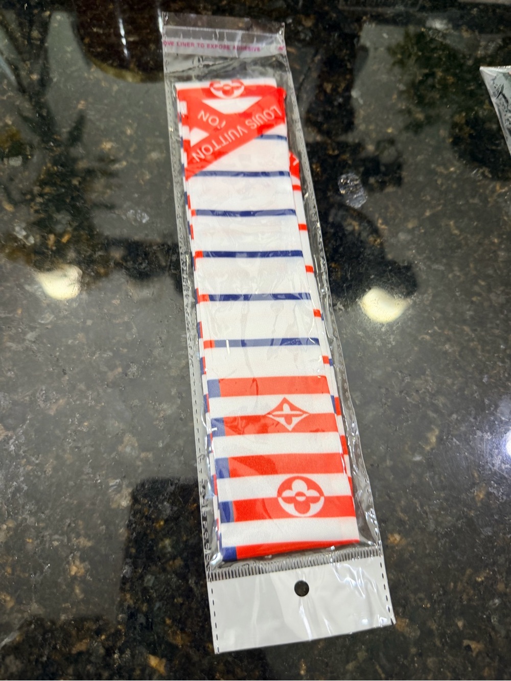 Louis Vuitton Red, White & Navy Striped Twilly Scarf